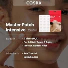 COSRX Master Patch Intensive 36 Patches | Oval-Shaped Hydrocolloid Pimple Patch with Tea Tree Oil | Quick & Easy Blemish, Zit, Spot Treatment | Salicy