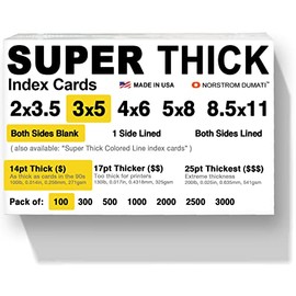 100 SUPER THICK index cards / 3"x5" / 14pt (0.014") 100lb / blank un-ruled / archival acid-free