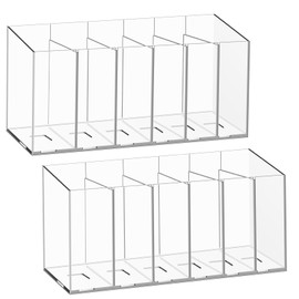 DECYOOL 2PCS Acrylic Organizers, Acrylic Makeup Brush Organizer 6 Compartments Pen Holders With Removable Dividers for Desk Accessories Cosmetic Storage Office Stationery Kitchen Supplies Clear