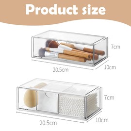 NCCHDZSW Cosmetic Organiser with Drawers, Transparent Make Up Organiser with Lid, Make-Up Storage for Nail Polishes, Accessories, Jewellery, Washbasin, Bathroom, Bedroom, Pack of 2