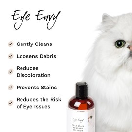 Eye Envy Tear Stain Remover Solution for Cats. 100% Natural, Safe. Treats The Cause of Stains. Recommended by Breeders, Vets, Groomers. Remove Eye Stains from Persians and Exotics. 4 oz. Made in USA