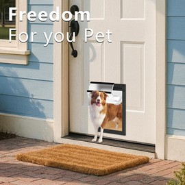[MAVRICPOWER] Rust Proof Alminum Large Dog Door for Door, Doggie Door with 2 Sliding Lock Panels for Extreme Weather, Pet Door for Dogs Up to 80 lbs