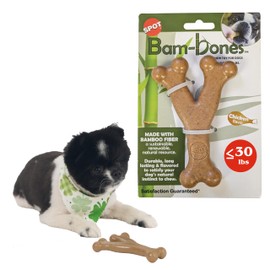 SPOT Bam-Bones Wishbone Dog Chew Toy, Bamboo Fiber Blend, Non-Splintering Durable Chew for Light to Moderate Chewers, Adult Dogs & Teething Puppies 10–30 lbs, Chicken Flavor, 5.25 in