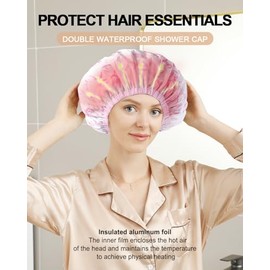 Yizijizi Gorros Térmicos Acondicionamiento Profundo Aluminio Uso Doméstico Peluquerías Teñir Cabello Floral Rosa