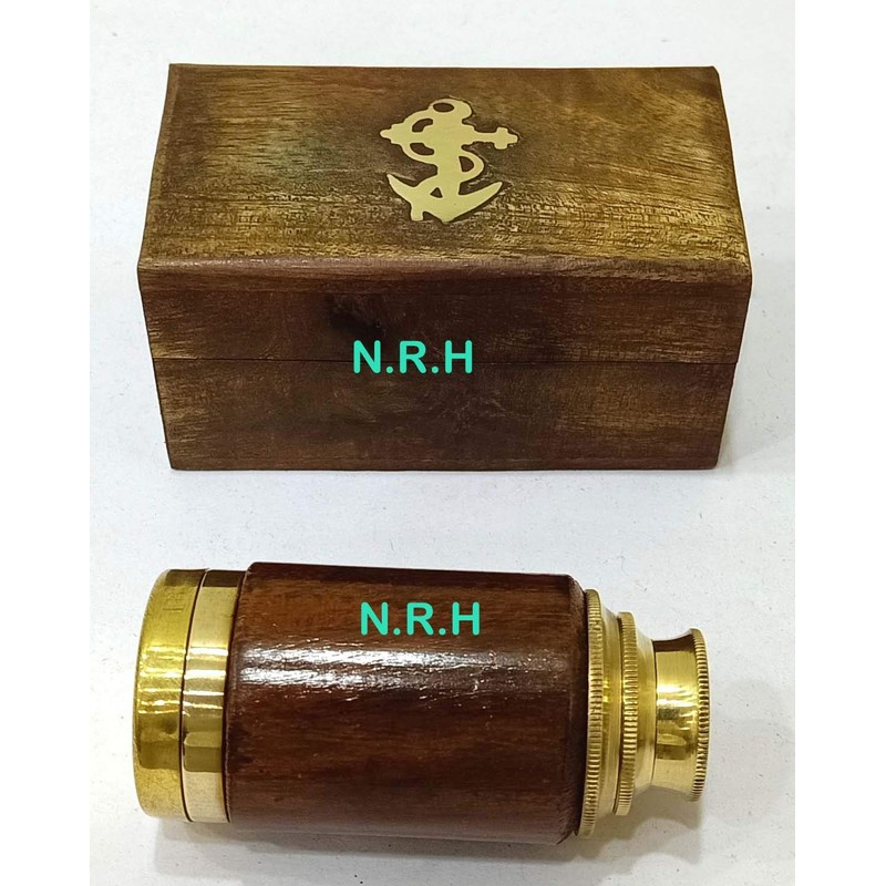 Handcrafted Nautical Decor Scout's Brass/Wood Spyglass Telescope With Rosewood Box,6'',