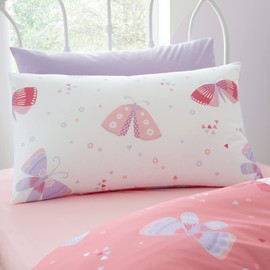 Bedlam - Pink & White Butterfly Duvet Cover - Single Bedding Size (200 x 140cm) - Reversible (2 Colours) - Butterflies & Flower Bedding for Girls/Kids - Girls Pink Duvet Cover in Single - Pink Bedding