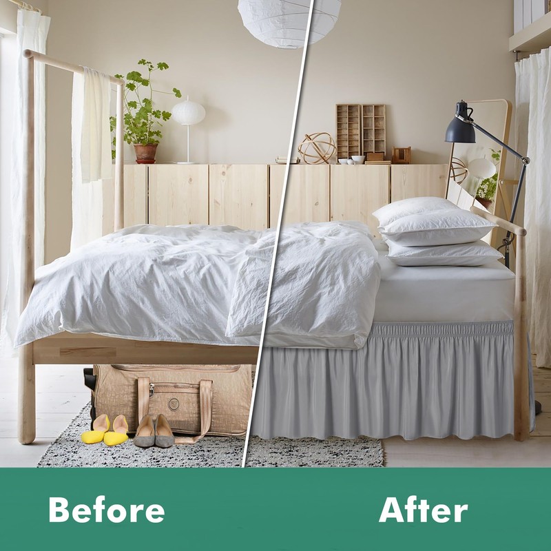 Biscaynebay Wrap Around Bed Skirts with Split Corners for Queen