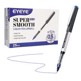 EYEYE 25 Pack 0.5mm Blue Rollerball Pens Extra Fine Point Quick Dry, Liquid Ink Pens Fine Point Smooth Writing Pen for Journaling, Note Taking, Office, School Supplies