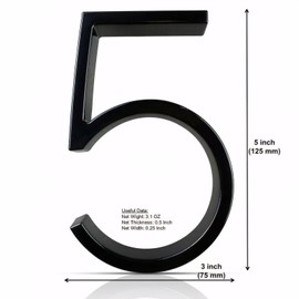 5 Inch Floating House Numbers for Outside Stainless Steel Floating House Number Metal Modern Address Numbers for House Zinc Alloy Anti-Rust Home Address Numbers for Door Mailbox High Gloss Black (5)