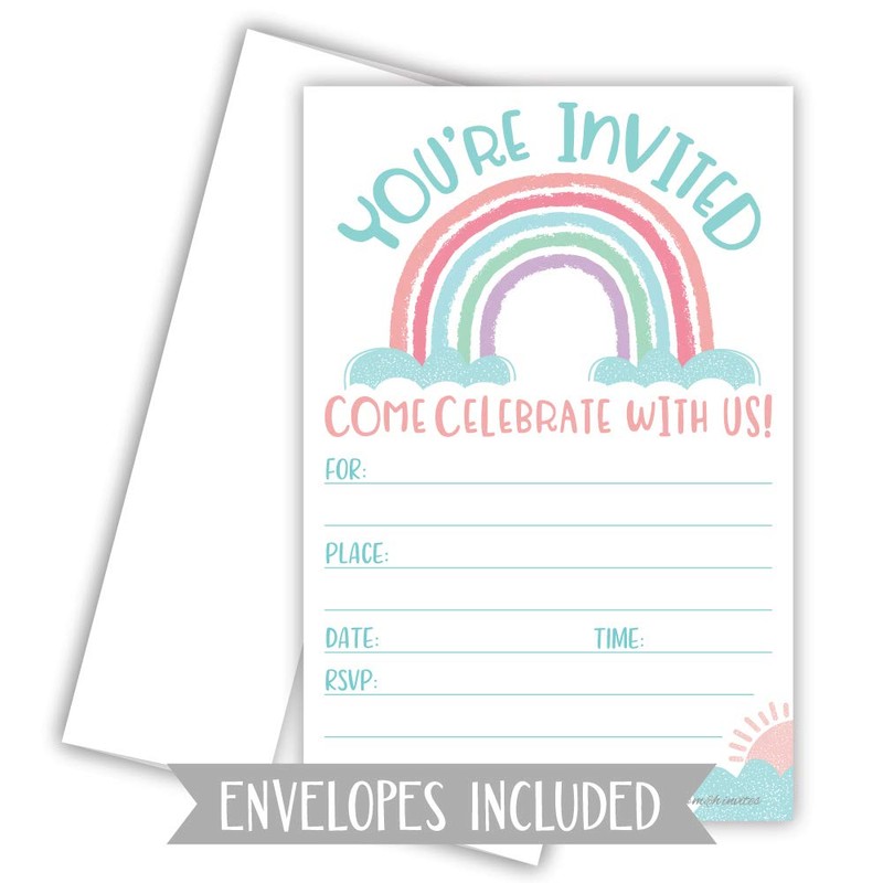 Cute Rainbow Invitations (20 Count) With Envelopes - Girl Baby