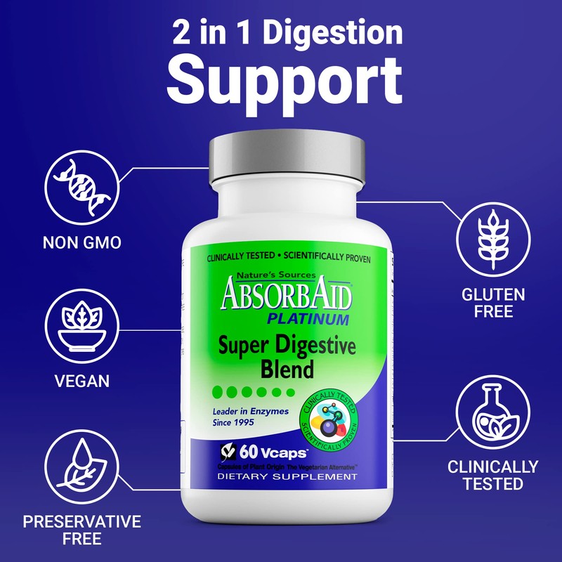 AbsorbAid Platinum Digestive Enzyme Support 60 vCaps, 12 Digestive Enzymes