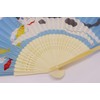 Keisuu 4526847142568 Japanese Pattern Silk Fan with Bag Cat (Blue)
