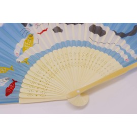 Keisuu 4526847142568 Japanese Pattern Silk Fan with Bag Cat (Blue) 8.3 x 15.0 x 1.0 inches (21 x 38 x 2.5 cm)