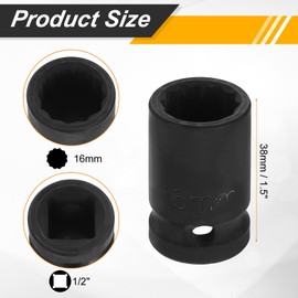 HARFINGTON 2pcs 1/2" Drive x 16mm Shallow Impact Socket 12-Point Metric CR-V Steel Spindle Nut Impact Flip Sleeve for Home Auto Nuts Bolts Repair