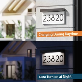 House Numbers For Outside Solar Powered, Address Plaques for House, LED Illuminated Waterproof Outside Address Sign 3000K Warm White