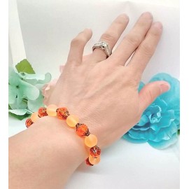 Bad Apple Designs Handcrafted Sea Glass Bracelet, Ladies Stretch Bracelet, Beaded, ORANGE