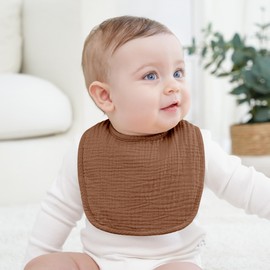 Bearmoss Muslin Baby Drooling Bibs 8 Pack, 100% Cotton Square Adjustable Bandana Bibs for Baby Girls Boys Teething Drool (Coconut Mocha)