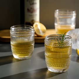 G Ribbed Pearl Iced Tea Tumbler Glasses 9.8 oz. set of 6, Vintage Drinking Glass Beverage Cups For Soda Juice Milk Coke Beer Spirits Coffee Bar Accessories, Iced Coffee Cups for Gifts Everyday Use