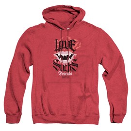 Popfunk Universal Monsters Valentine's Day Dracula Love Sucks Unisex Adult Pull-Over Heather Hoodie, Red Heather, 2X-Large