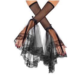 L'VOW Women's 1 Pair Gothic Sleeves Black Witch Gloves Victorian Lace Arm Sleeves Renaissance Vampire Accessory