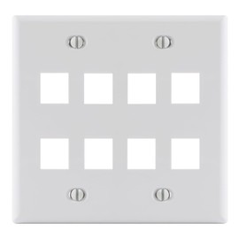 ICC 8-Port Keystone Wall Plate (1 Pack), UL Listed, Durable ABS Plastic, 2-Gang Wall Plate for RJ45 Modular Jack and Inserts, White