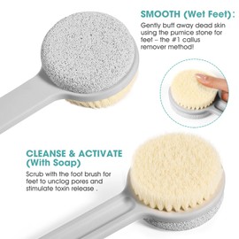 Senquoyn Pumice Stone for feet & Foot Brush - Upgraded Dual Sided Pedicure Tools for feet with Natural Pumice Stone and Nylon Brush, Foot Brush for Dead Skin Care, 14.2"x1.8", Hanging Hole Design