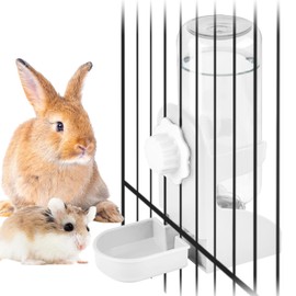 kathson Rabbit Water Dispenser for Cage 17 Oz Hanging Guinea Pig Water Bottle No Drip Gravity Automatic Bunny Water Bottle No Leak Small Animal Water Bottle for Chinchilla Ferret Hamster（White）