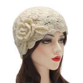 ZLYC Women's Winter Vintage Wool Knitted Beanie Bowler Hat, Rose Beige