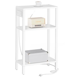TUTOTAK Narrow Side Table with Charging Station,Small End Table with USB Ports and Outlets, Skinny Sofa Table, Slim Nightstand, Living Room, Bed Room, White TB01BW079