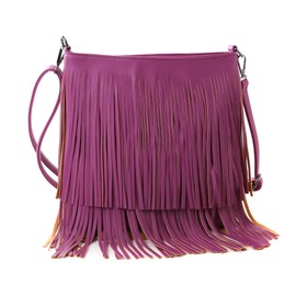 AOSSTA Crossbody Bag For Women Fringe Tassel Hobos Shoulder Bags Ladies Casual Handbags (Purple)