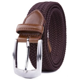 Canvas Elastic Fabric Woven Stretch Braided Belts for Men Women Junior with Multicolored/Full Sizes (Brown, S（fits waist 28" - 32"）S)