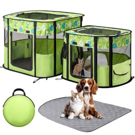 Portable Cat Playpen with Separate Areas, Foldable Indoor Outdoor Cat Enclosure, Portable Pet Tent for Kittens and Small Animals, Collapsible Tent Kennel Cage House with Tent Pegs and Carry Bag