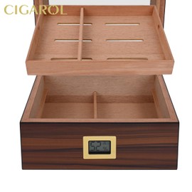 CIGAROL Cigar Humidor, Glass Top Desktop Humidor Case with Digital Hygrometer & Humidifier, Spanish Cedar Wood Lining Humidor Box, Holds 30 Cigars, Holiday Gift for Men
