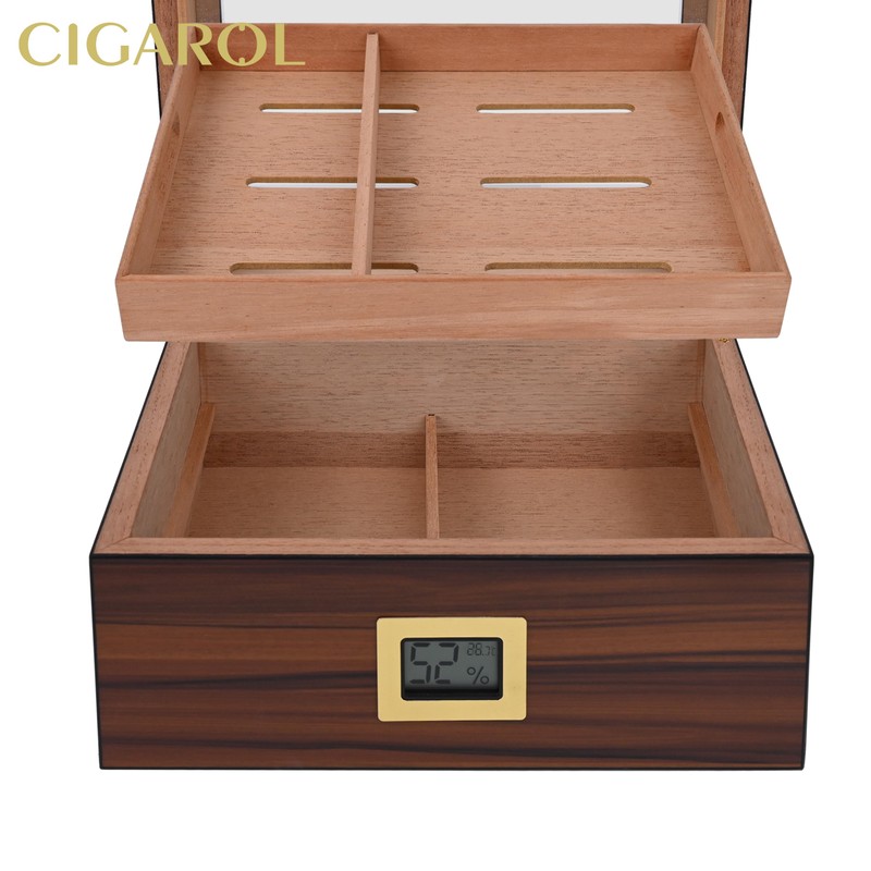 CIGAROL Cigar Humidor, Glass Top Desktop Humidor Case with Digital