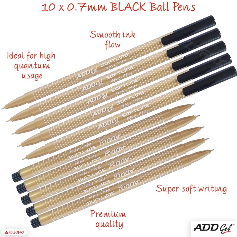 SoftLine Ballpoint Pens, BLACK, Fine Point (0.7mm), Pack of 10,