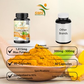 Pure Turmeric Curcumin 1000 mg Black Pepper Extract 95% CURCUMINOIDS,Non GMO, Increased Absorption, Gluten Free, 500mg 60 Veggie Capsules