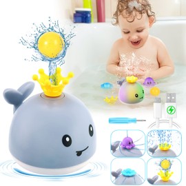 Gigilli Light Up Whale Bath Toys Sprinkler with 4 Water Spray Patterns, Bath Tub Toys Shower Gifts for 1 2 3 4 5 Years Old Boys Girls