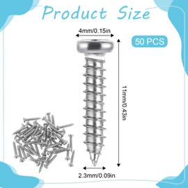 50 Pack Stainless Steel Tuning Pegs Screws for Electric, Tuning Peg, Silver Tuning Key Screws, Acoustic Guitar, Bass Guitar Machine Heads Mounting Screws, 11 x 2 mm