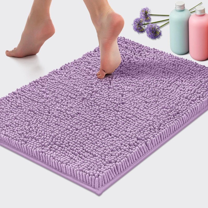 LuxUrux Bath Mat-Extra-Soft Plush Bath Shower Bathroom Rug, 1'' Chenille