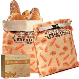 2 Pack Beeswax Bread Bags for Sourdough Homemade Bread, XL Cotton Lining Sourdough Reusable Natural Beeswax Bread Storage Bag, Keep Fresh and Upgraded Large Capacity Portable
