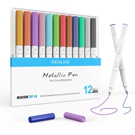 REALIKE Metallic Pens for Cricut Maker 3/Maker/Explore 3/Air 2/Air, Multicolor Marker Pens Set of 12 Pack Drawing Coloring Pens Compatible with Cricut Machine (1.0 Tip)