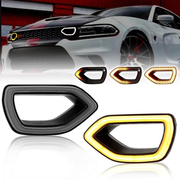 VANKUB 2 PCS Sequential LED Grille Lights for Dodge Charger