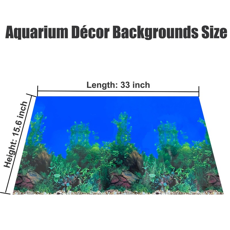 XCNO Aquarium Background Poster Fish Tank Wallpaper, Double-Sided, 16"x 33"