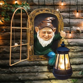 REYISO Gnomes Outdoor Garden Statues Gifts Mothers Day Summer Decor Whimsical Fairy Garden-10 Inch Elf Outdoor Tree Hugger Statues- Tree Face Sculpture, Yard Art Patio,Fence,Lawn,Wall Gnomes Ornament