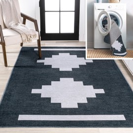 JONATHAN Y WSH111B-4 Adriel Geometric Medallion Machine-Washable Navy/Light Gray 4 ft. x 6 ft. Area Rug for Living Room, Bedroom, Dining Room, Kitchen