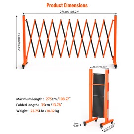 Expandable Garden Fence, 9FT Portable Folding Barricade Gate Outdoor with 360°Casters,Retractable Fence with Reflective Sticker,Driveway Safety Barrier