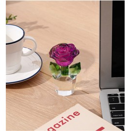 Crystal Rose Figurine Ornament Glass Flower Ornament 3.54’’ Crystal Flowers Collectible Figurines Rose Paperweight Gift for Mum on Mother's Day Valentines Day Christmas Birthday Gifts for Her