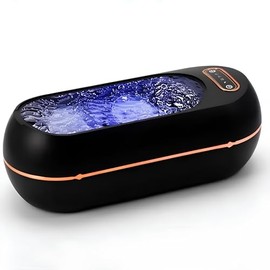 Ultrasonic Retainer Cleaner Machine with 360° Cleaning, Timing Function, ​Denture Cleaner, Multiple Modes for Aligners, Mouth Guards, Braces, Jewelry(Black)