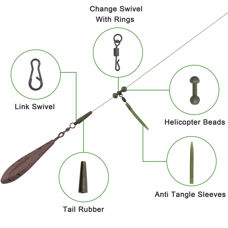 105pcs Carp Fishing Accessories Kit Helicopter Rigs Tackle with Anti-Tangle