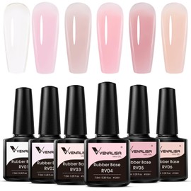 V VENALISA VENALISA Rubber Base Gel Nail Polish Set of 6 Colors Clear Sheer Nude Pink Rubber Base Coat Jelly Neutral Skin Tone Transparent Soak Off UV Gel Salon Nail Art DIY at Home Manicure